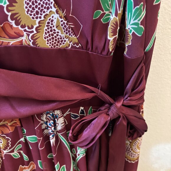 Vintage Liz Claiborne Floral V-Neck Burgundy High Waisted Work Cocktail Dress - Picture 4 of 9